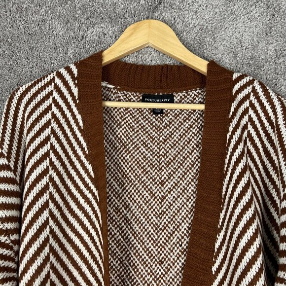 Fortune + Ivy Stitch Fix Sweater Womens Brown Stripe Cardigan Long Sleeve Pocket - Picture 5 of 9
